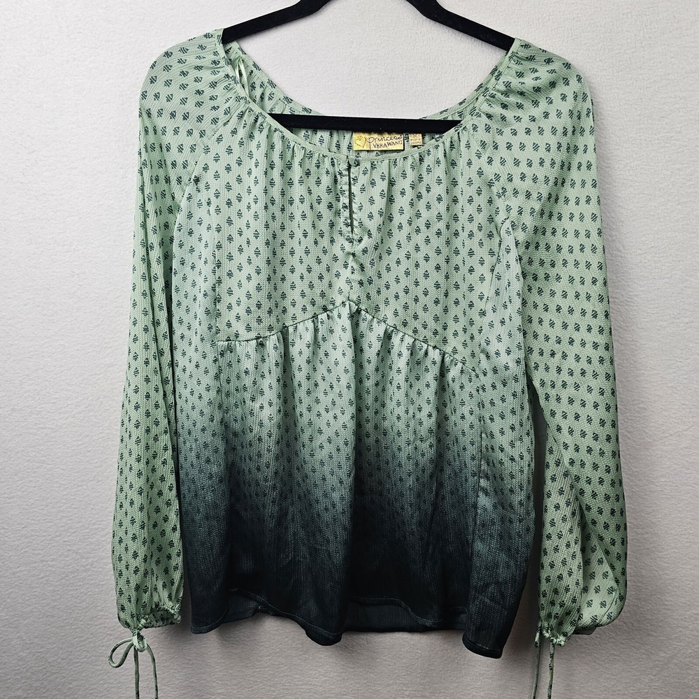 Princess Vera Wang Top Woman's Size Medium Green Ombré Long Sleeve Blouse